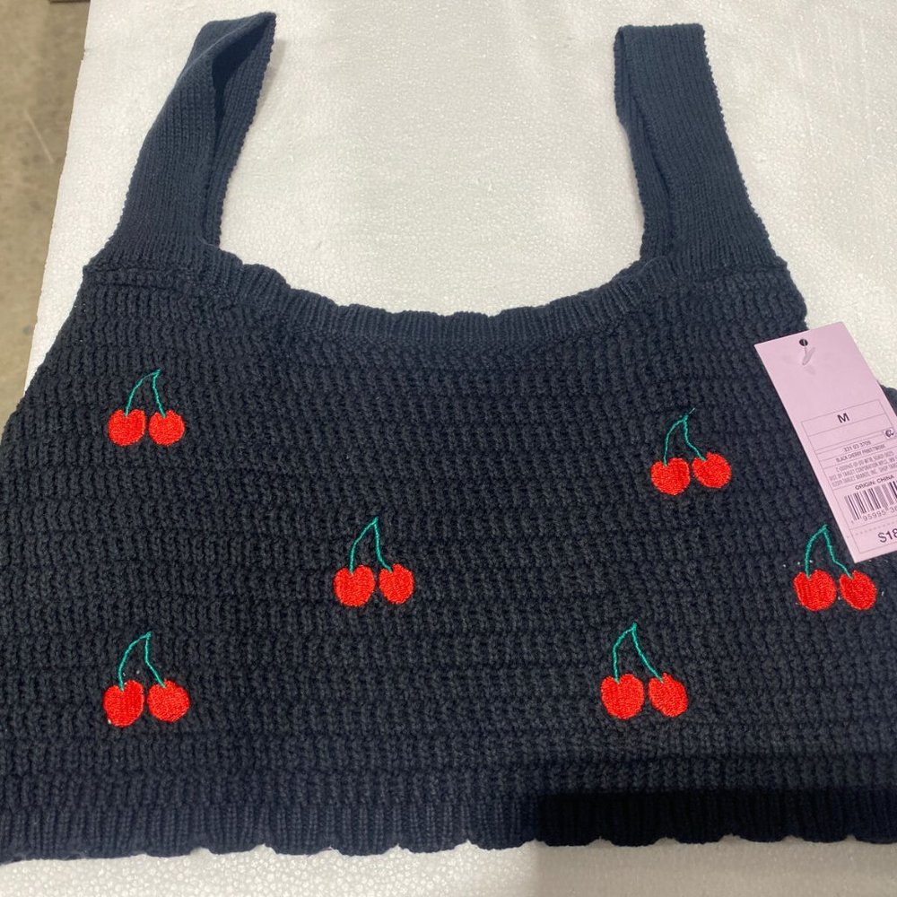 Wild Fable Women's Scoop Neck Sweater Knit Tank Top And Skirt Cherry Print Black